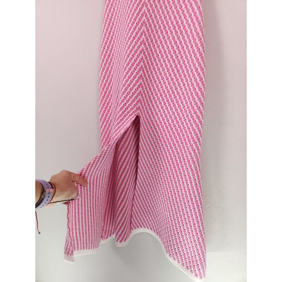 SAGE The Label Pink White Chevron Knit Halter Long Dress Size S Front Slit - Picture 7 of 11